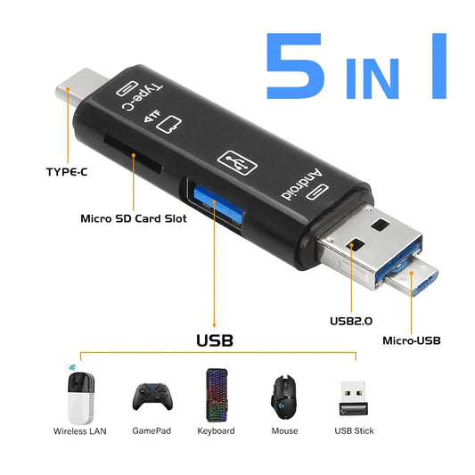 Type-C 5-in-1 Multifunction Card Reader for External Storage