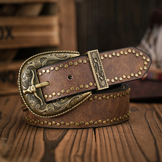 Ceinture Cowboy à Rivets Tressés - Cuir de Haute Qualité