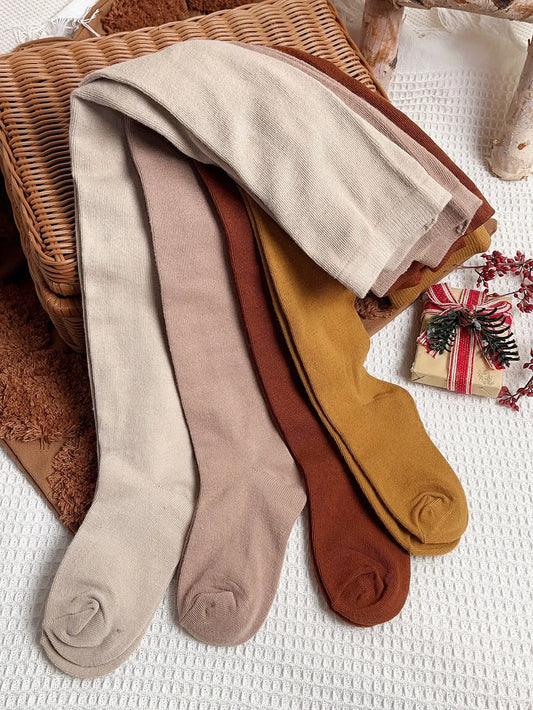 Collants à nœud pour petites filles - 4 paires de couleurs unies