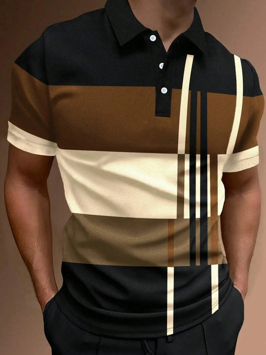 Male Golf Stripe Polo Men's Casual Short-Sleeved Polo Shirt Solid Color Lapel Fashion New Business Sports Breathable T-Shirt Top
