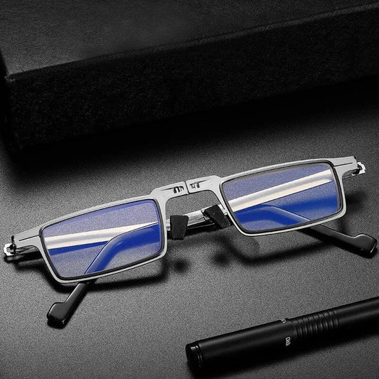 Lunettes de lecture pliables unisexes en acier – Ensemble de lunettes portables anti-lumière bleue HD