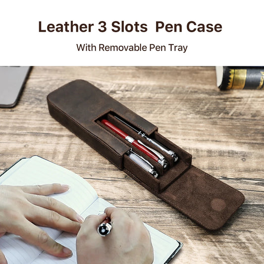 Genuine Leather Pen Case with Removable Tray