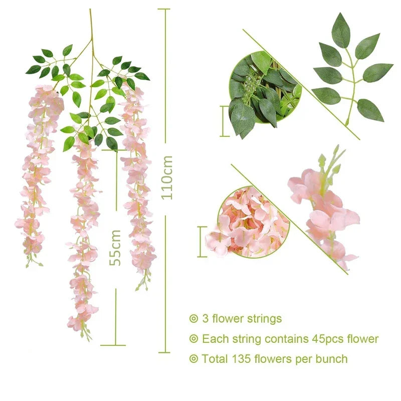 Guirlande de fleurs de glycine artificielles - Vigne en soie pour la maison