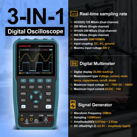 3-in-1-Digitaloszilloskop, Multimeter und Signalgenerator