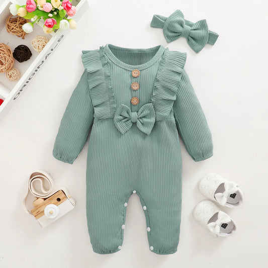 Long-sleeve Newborn Costume Romper with Headband for Babies