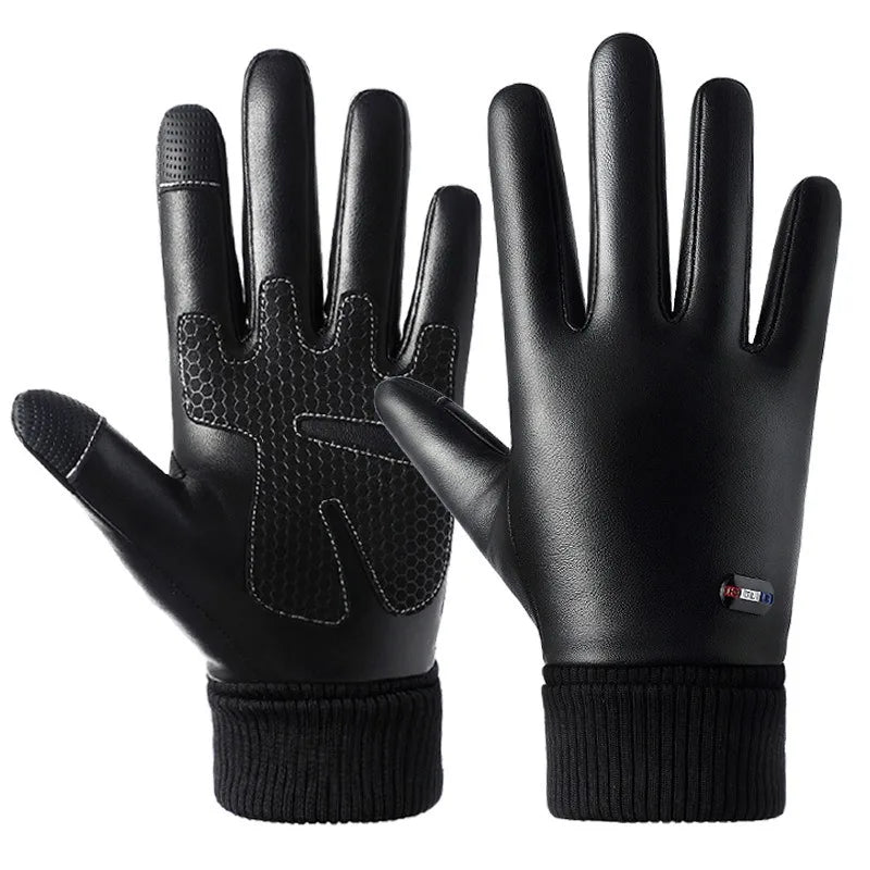 Waterproof PU Leather Winter Gloves - Flip-Finger