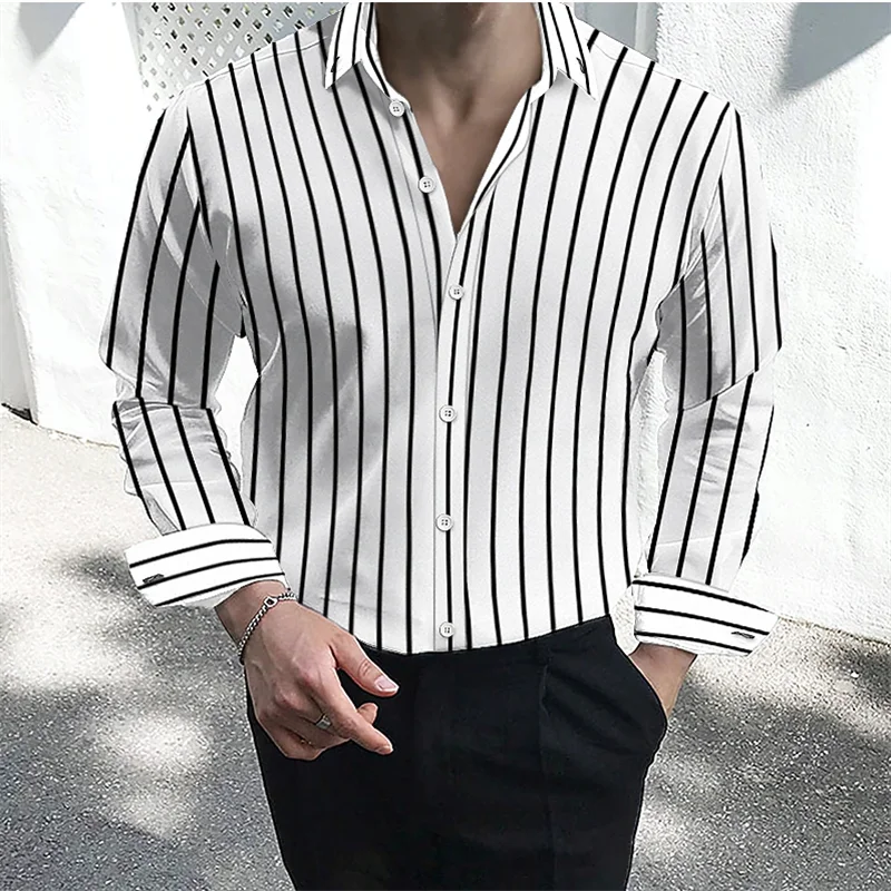 Slim Fit Long Sleeve Striped Men's Casual Shirt