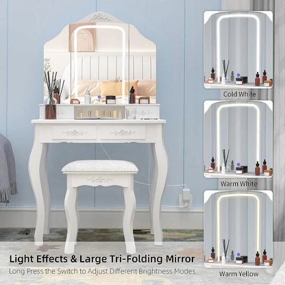 Lighted Vanity Set with Power Outlet