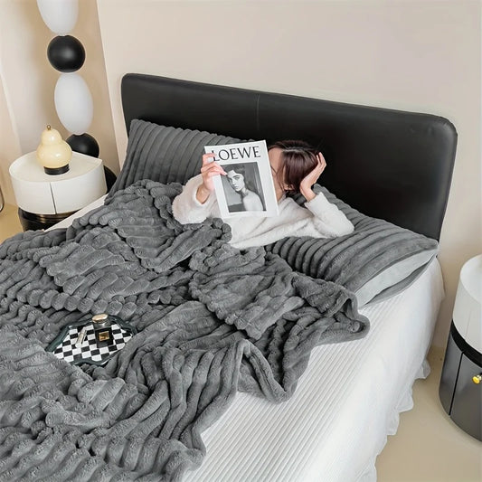 Thick Wide Stripe Flannel Blanket – Warm & Multifunctional Autumn Winter Throw