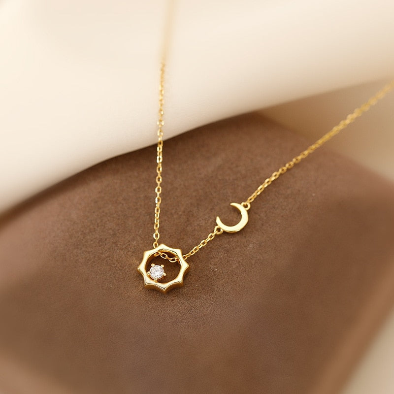 Gold Plated Sun Moon Necklace