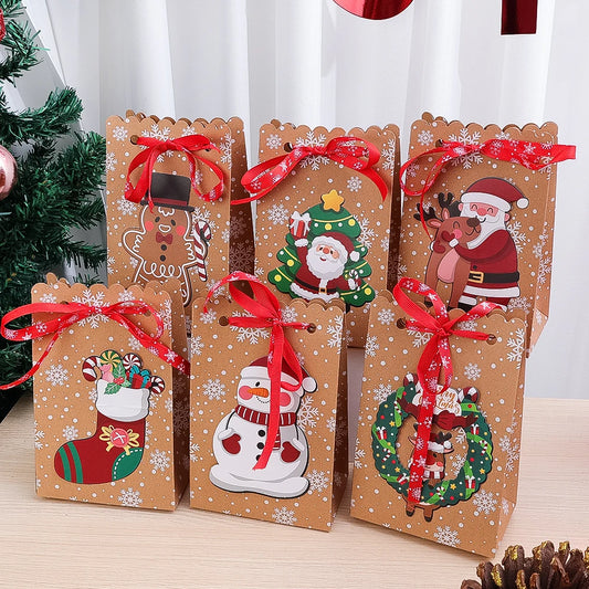 6pcs Kraft Christmas Gift Bags for Festive Packaging