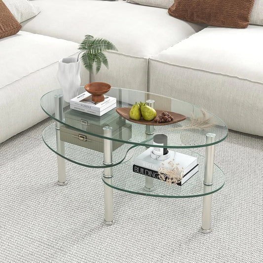Table basse ovale en verre élégante