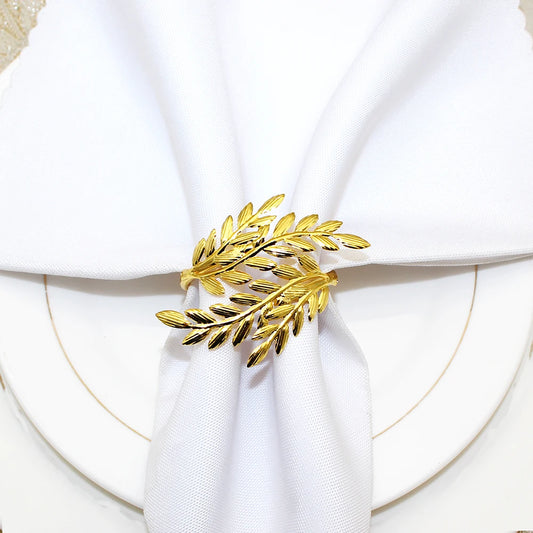 6Pcs Gold Wheat Metal Leaf Napkin Rings Holder
