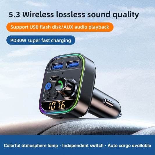 Kit de voiture émetteur FM Bluetooth 5.3 avec chargeur USB Type-C