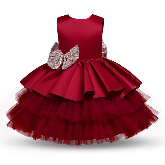 Big Bow Baptism Dress for Toddler Girls