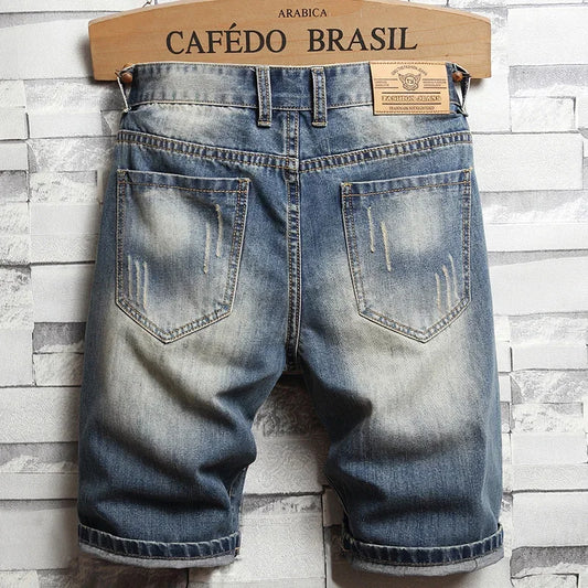 Men's Summer Slim Short Jeans - Ripped Denim Shorts