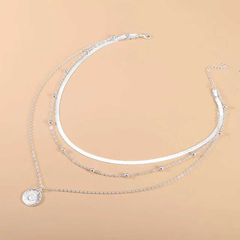 Three-Layer Silver Necklace
