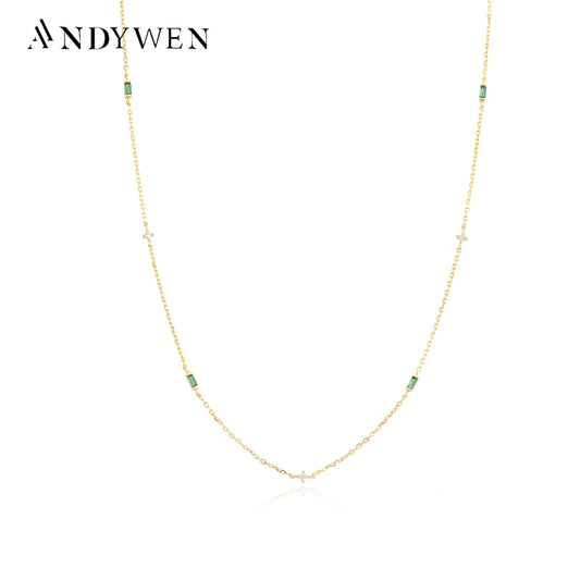 Collier ras du cou en zircon vert doré