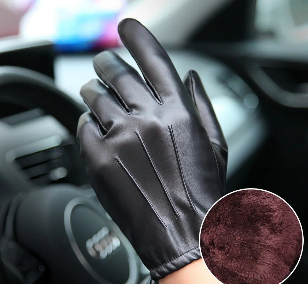 Winter PU Leather Gloves - Touchscreen Cashmere-Lined