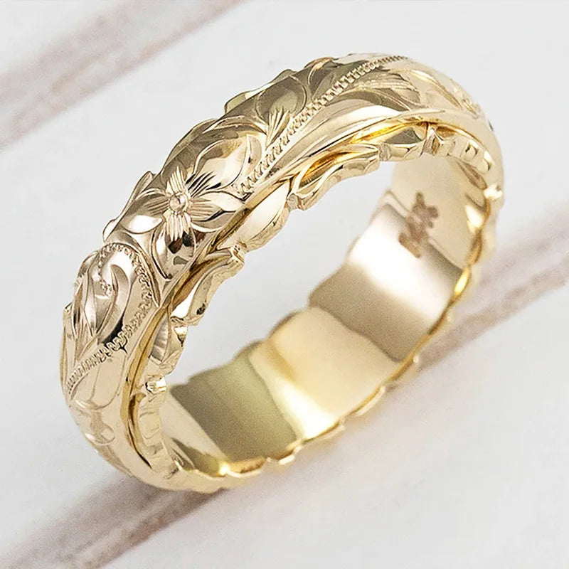 Women Relief Rose Blossoms Ring