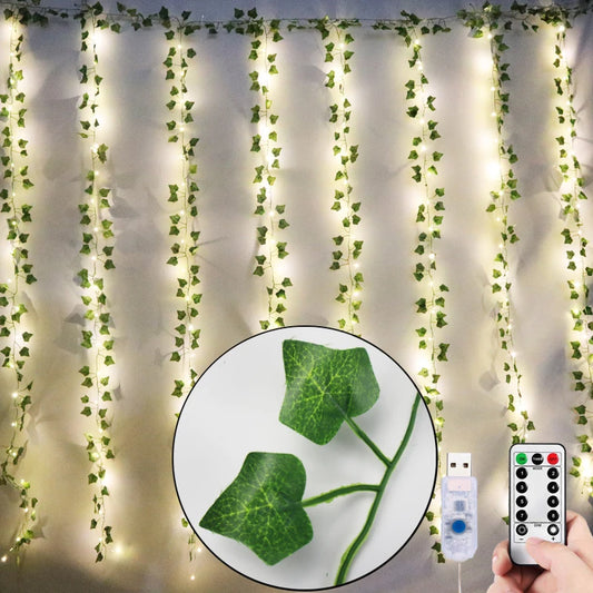 12pcs 2m LED Ivy Garland - Artificial Green Leaves for Home & Wall Decor