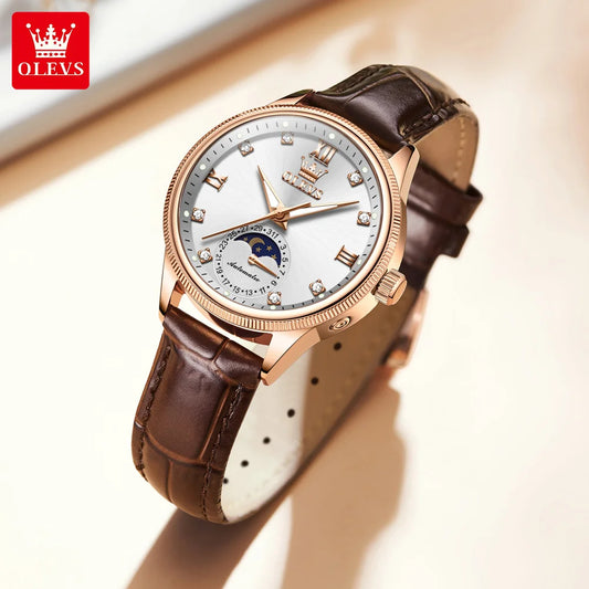 Ensemble de montres pour couple - Montres-bracelets automatiques étanches à phases de lune pour lui et elle