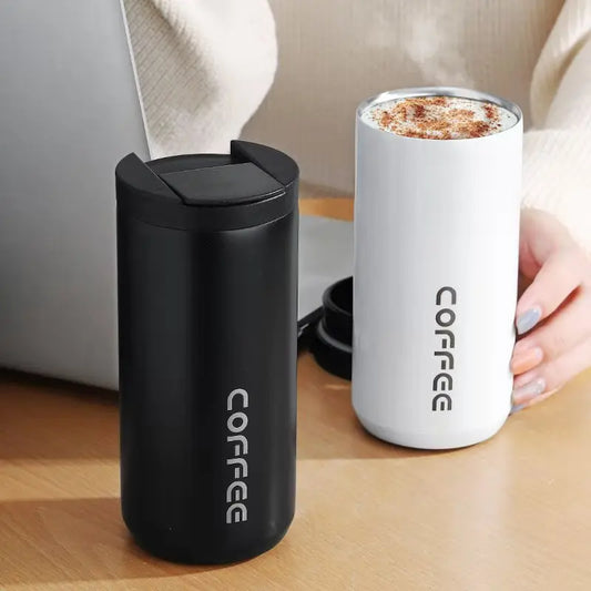Insulated Stainless Steel Thermos Cup – Hot Coffee Sport Bottle with Compartment (400/500ml)