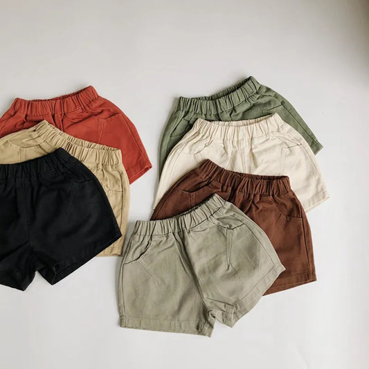 Kids Boys Summer Shorts Solid Elastic Waist