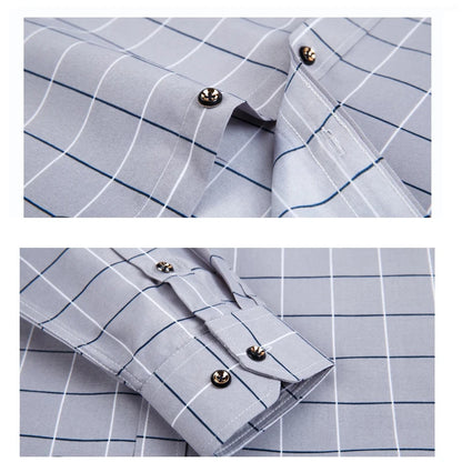 Men's Slim Fit Printed Plaid Long Sleeve Shirt