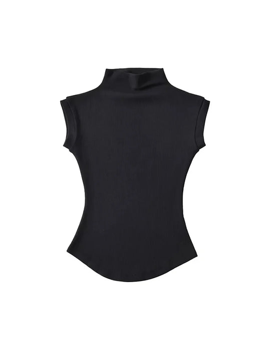 Women's Summer Sleeveless Turtleneck Top - Sexy Slim Fit Solid Casual Streetwear Tee