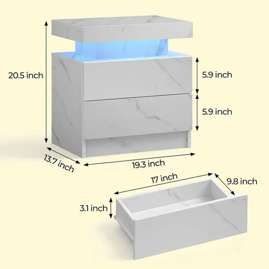 Ensemble de tables de chevet LED - 2 tables de chevet haute brillance