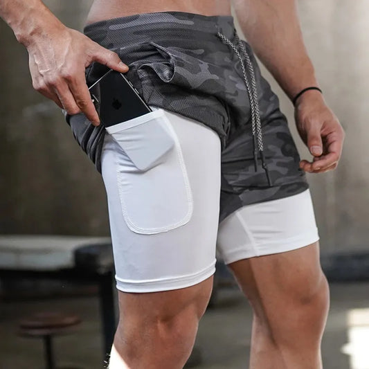 2-in-1 Camo Gym Running Shorts