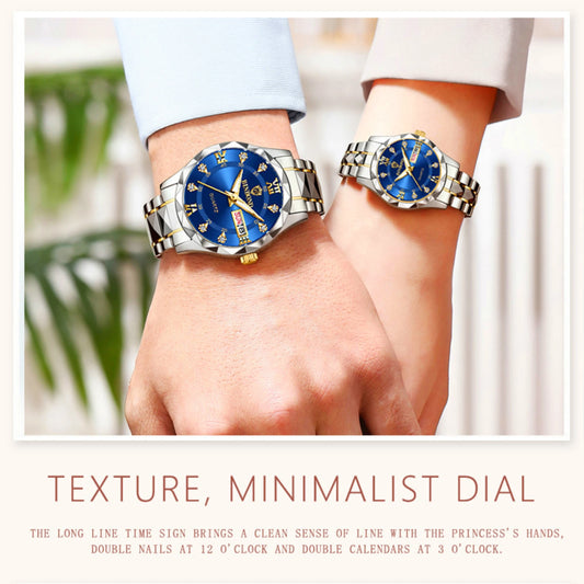 Luxury 30M Waterproof Stainless Steel Crystal Quartz Couple Watch