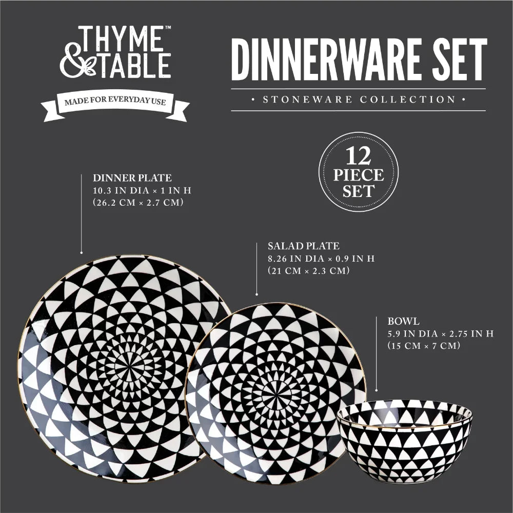Black & White Medallion Stoneware Dinnerware Set