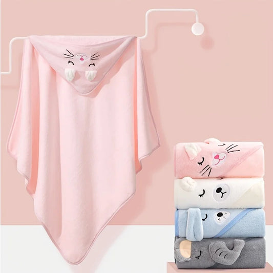 Hooded Cartoon Coral Fleece Baby Towel & Blanket