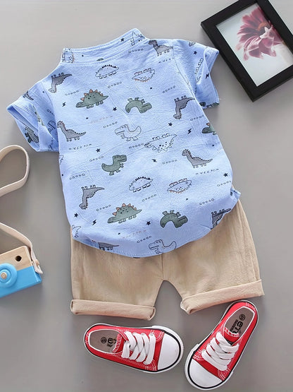 Infant & Toddler Summer Full Print Short Sleeved Shorts Set