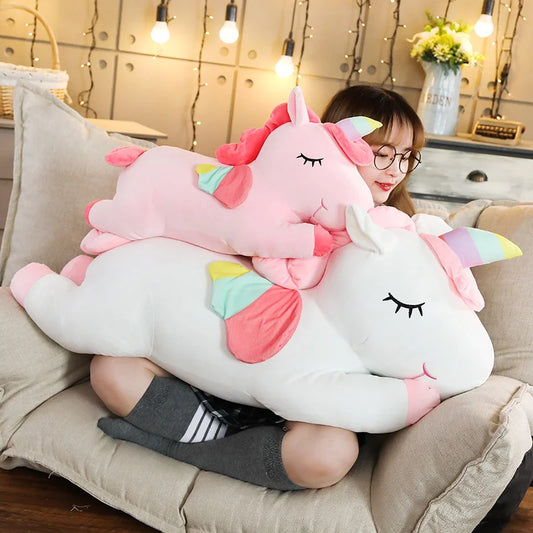 25CM Kawaii Unicorn Plush Toy Soft Stuffed Lying White Pink Horse Appease Doll