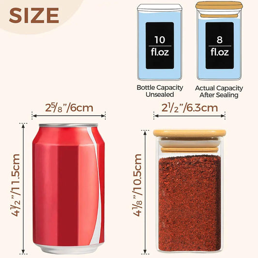 Pots à épices carrés en verre recouverts d'acacia