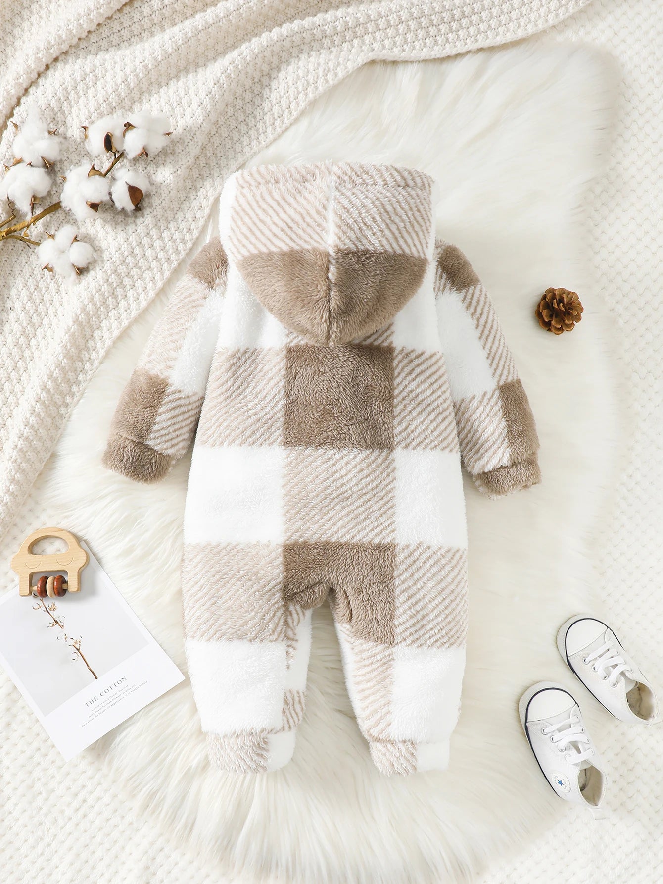 Hooded Plaid Warm Romper for Baby Boys/Girls