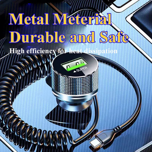 Metal Car Charger with Type C Cable - 12V Fast Charging