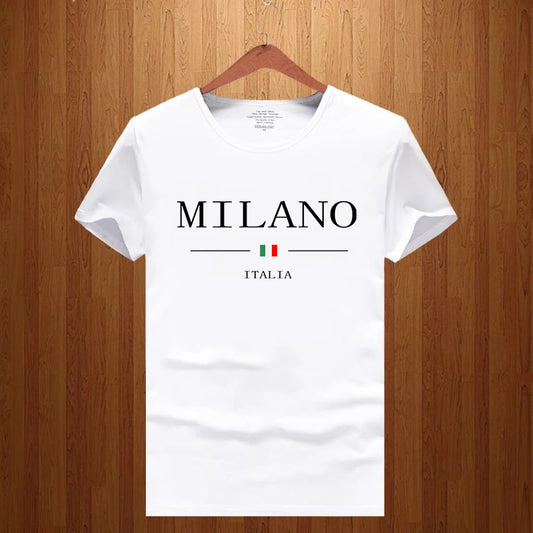 T-shirt à manches courtes en pur coton imprimé lettres Milano