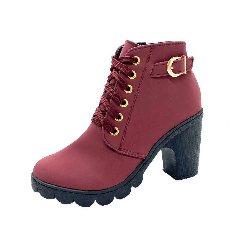 Winter Women Lace-up High Heels Boots