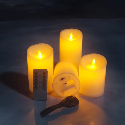 3PC USB Rechargeable LED Flameless Pillar Candles - Remote Control