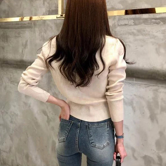 Women's Long Sleeve Short Slim Knitted Cardigans Sweater