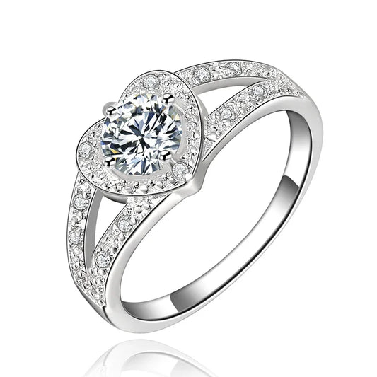 Women's 925 Sterling Silver Heart Crystal Bridal Ring
