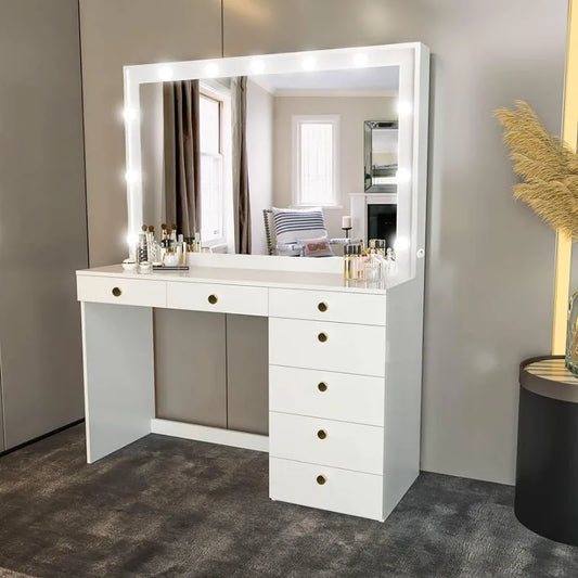 White Modern Vanity Set with Mirror