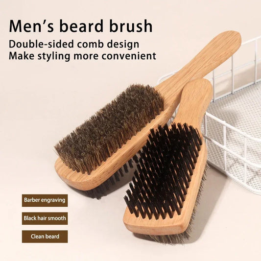 Soft Boar Bristle Beard Brush Set with Wooden Comb and Gift Bag