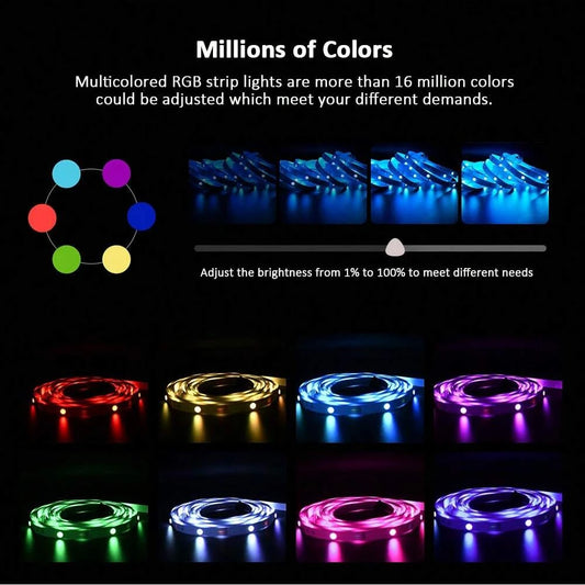 RGB 5050 LED Strip Lights with Bluetooth & Remote Control for TV Backlight