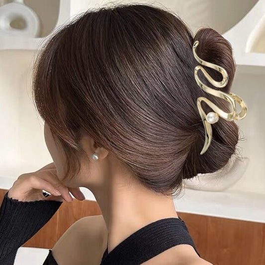 Pince à cheveux en forme de crabe avec perles dorées pour femme