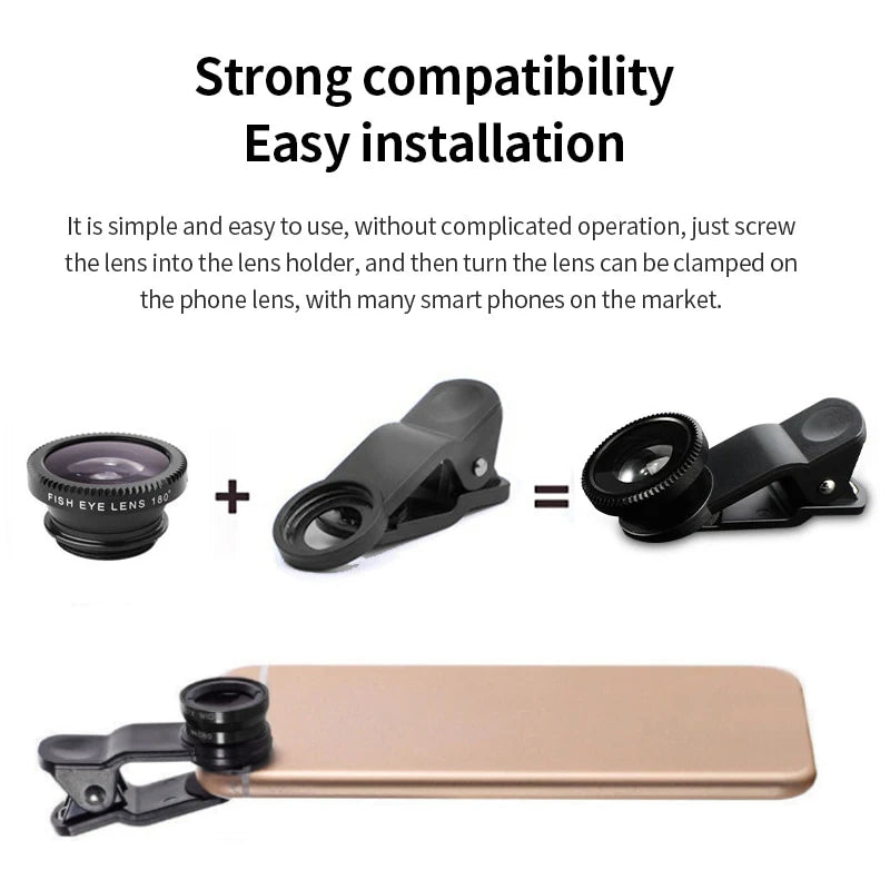 3-in-1 Fisheye Wide Angle Micro Lens for Smartphone